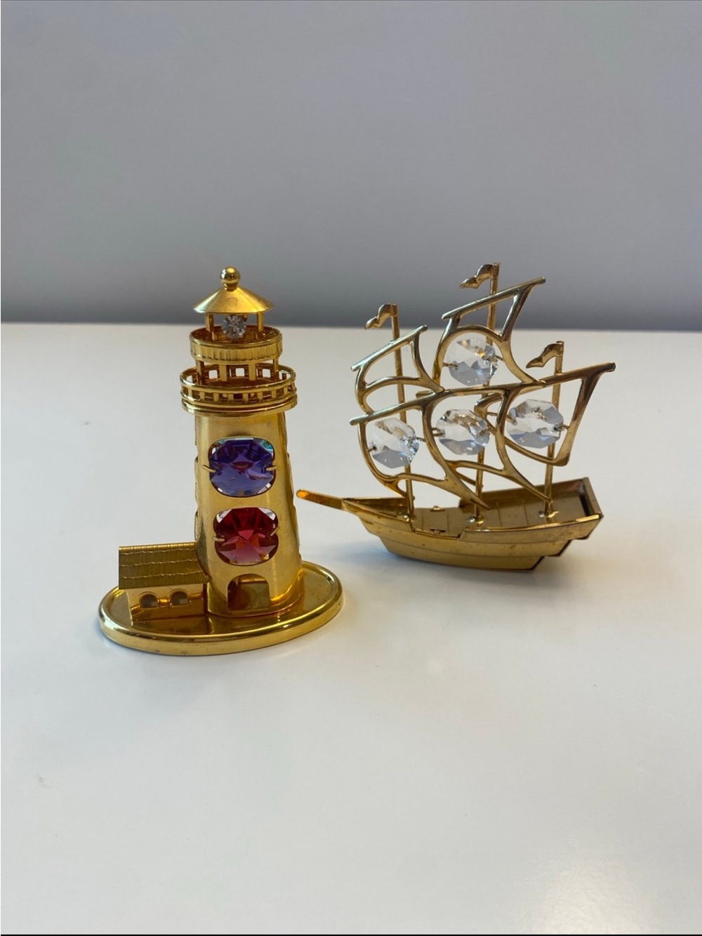 Vintage Swarovski styled lighthouse and sailboat trinket